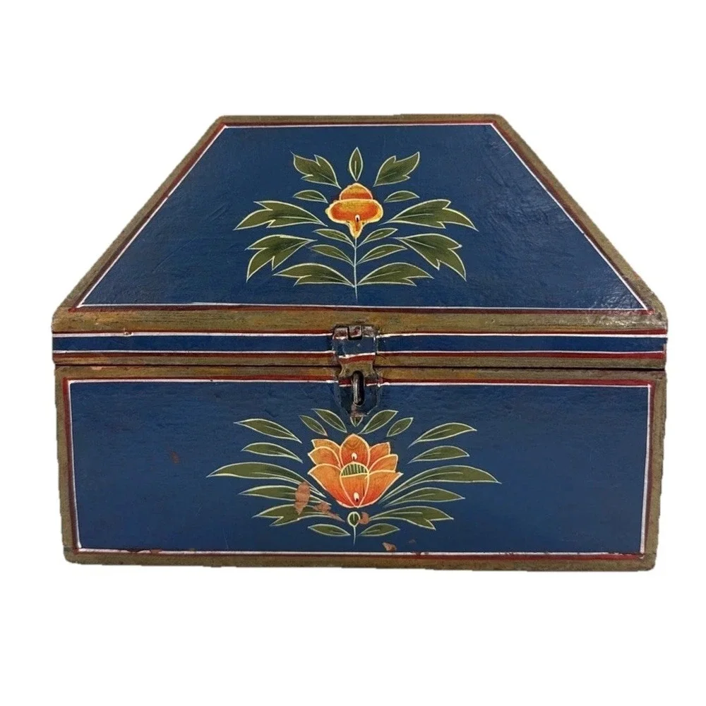 Vintage Wooden Dome Shaped Storage Box Original Old Hand Crafted Painted